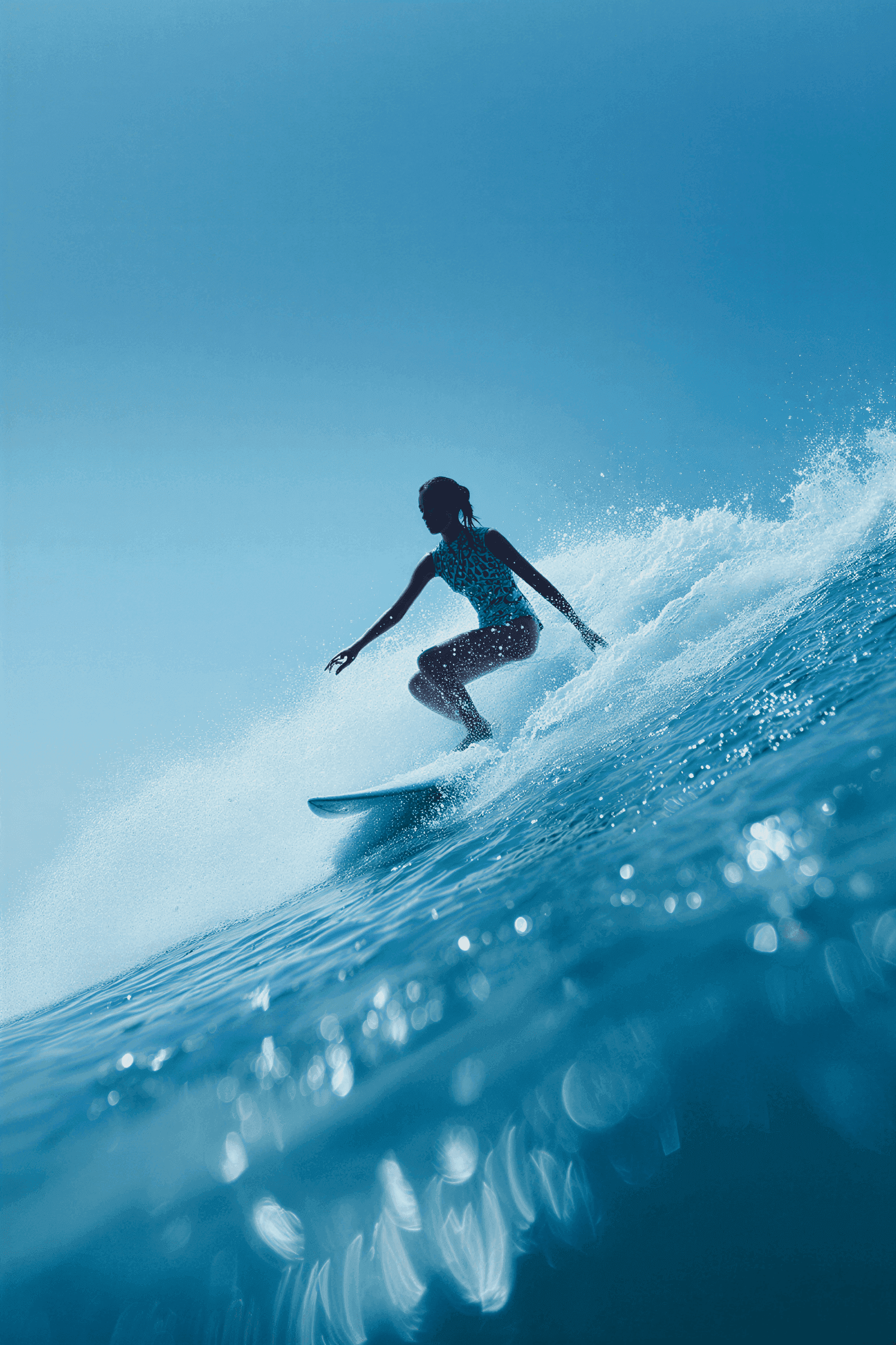 Person surfing on the waves in the ocean